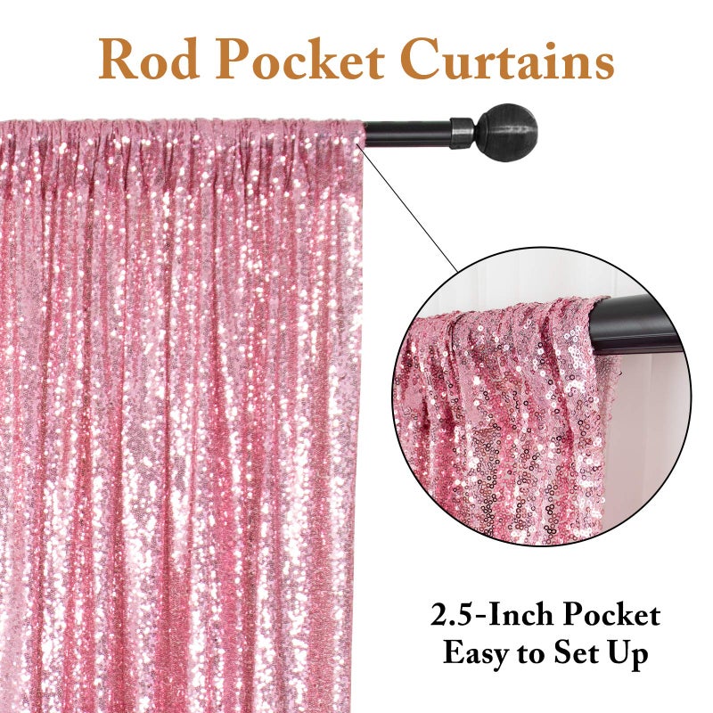 ShinyBeauty Sparkle Backdrop Curtain Fuchsia Pink 2 Panels Set Sequin Photo Backdrop 2FTx8FT Sequin Backdrop Curtain Pack of 2 - Image 3